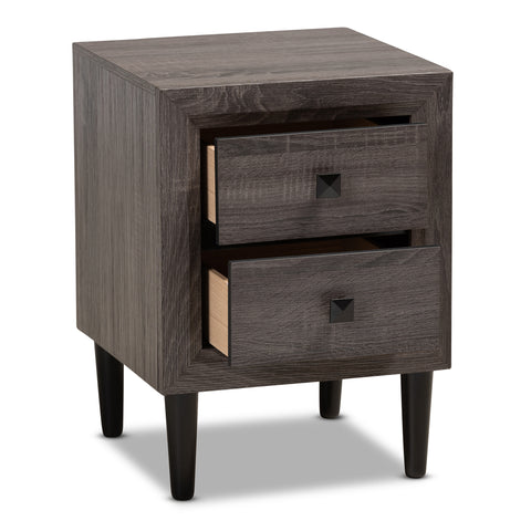 Urban Designs Faye Mid-Century Modern 2-Drawer Wood Nightstand - Grey