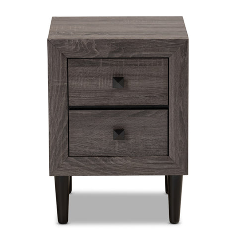 Urban Designs Faye Mid-Century Modern 2-Drawer Wood Nightstand - Grey