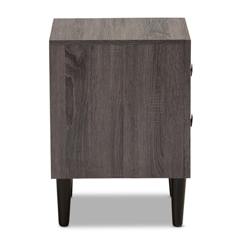 Urban Designs Faye Mid-Century Modern 2-Drawer Wood Nightstand - Grey