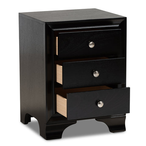 Urban Designs Gerald Traditional 3-Drawer Wood Nightstand - Black