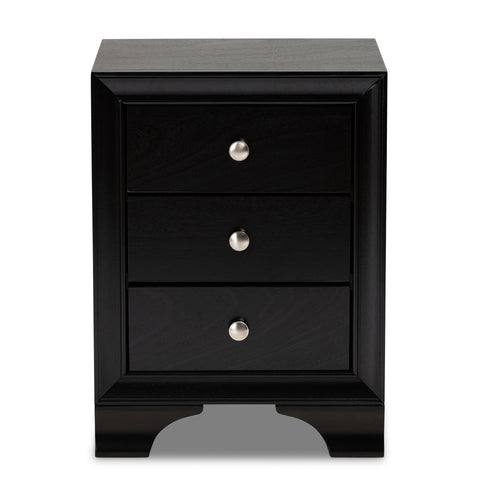 Urban Designs Gerald Traditional 3-Drawer Wood Nightstand - Black