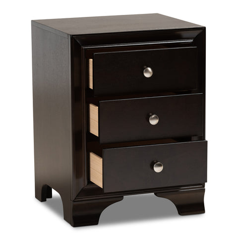 Urban Designs Gerald Traditional 3-Drawer Wood Nightstand - Dark Brown