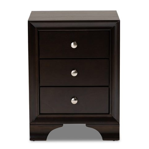 Urban Designs Gerald Traditional 3-Drawer Wood Nightstand - Dark Brown