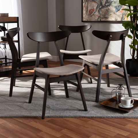Urban Designs Byrne 4-Piece Wood Dining Chair Set - Dark Brown & Beige