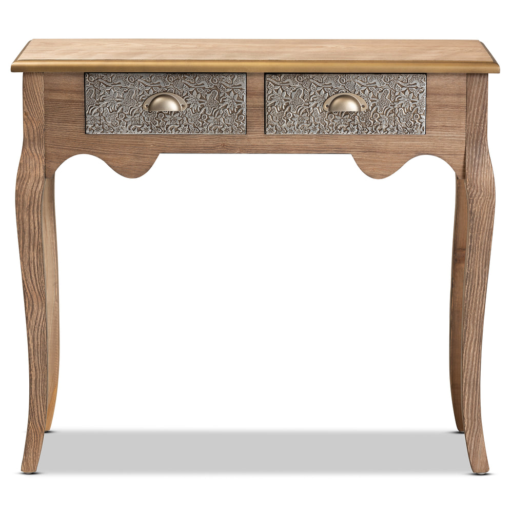 Urban Designs Cressa French Wood & Metal 2-Drawer Console Table - Rustic Brown
