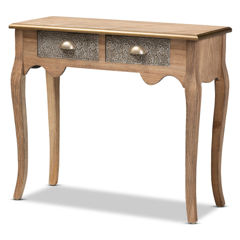 Urban Designs Cressa French Wood & Metal 2-Drawer Console Table - Rustic Brown