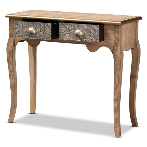 Urban Designs Cressa French Wood & Metal 2-Drawer Console Table - Rustic Brown