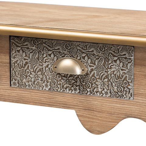 Urban Designs Cressa French Wood & Metal 2-Drawer Console Table - Rustic Brown