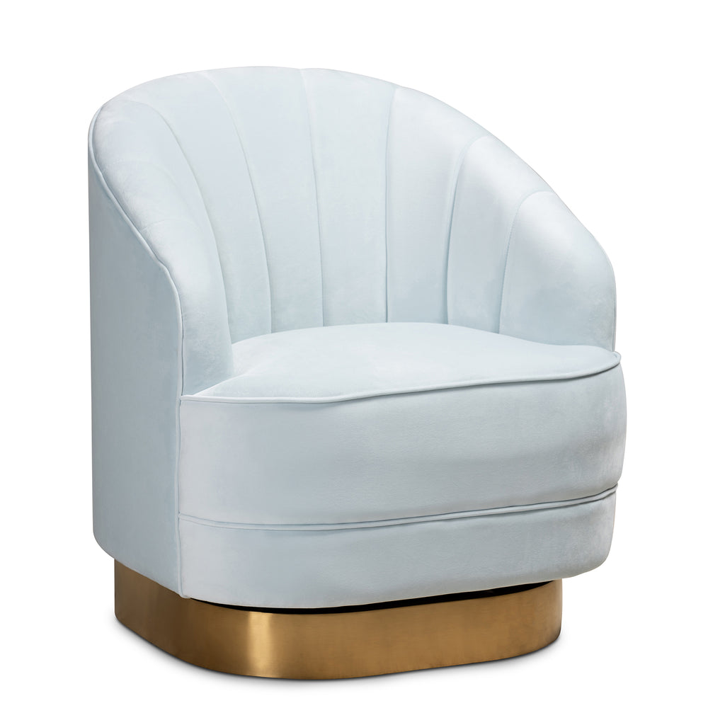 Urban Designs Amie Velvet Upholstered Gold Base Swivel Accent Chair - Light Blue