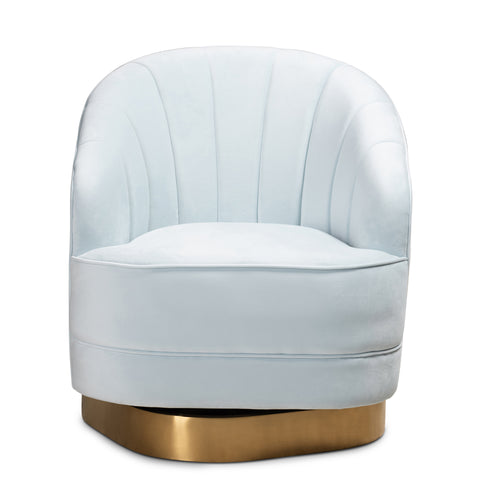 Urban Designs Amie Velvet Upholstered Gold Base Swivel Accent Chair - Light Blue