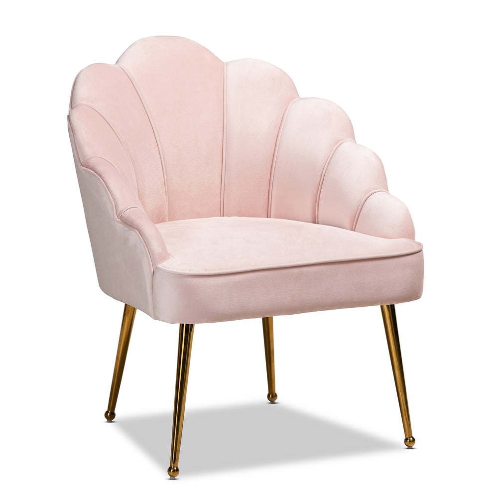 Urban Designs Coralye Velvet Upholstered Seashell Accent Chair - Light Pink