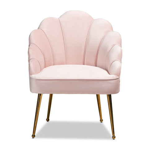 Urban Designs Coralye Velvet Upholstered Seashell Accent Chair - Light Pink