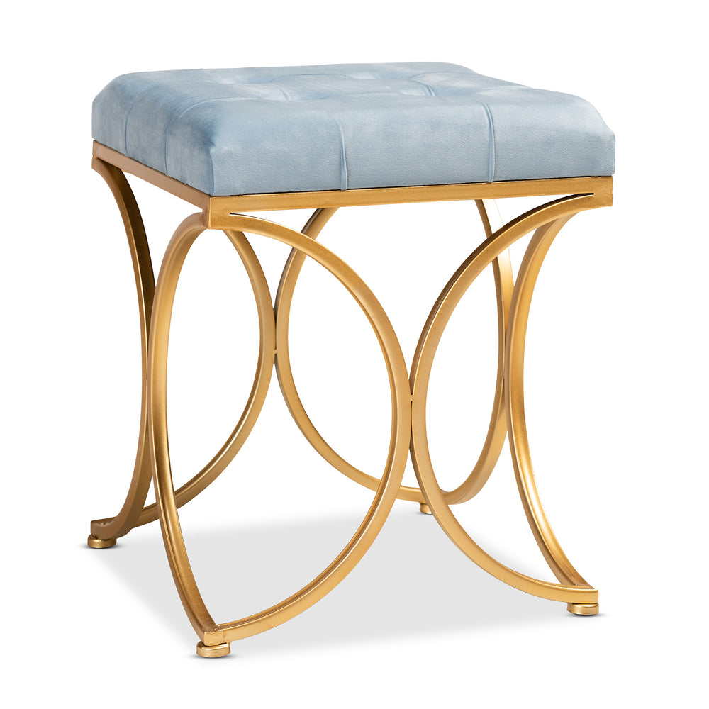 Urban Designs Miranda 1920s Upholstered Gold Finish Metal Ottoman - Blue