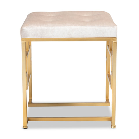 Urban Designs Catherine 1920s Upholstered Gold Finish Metal Ottoman - Beige