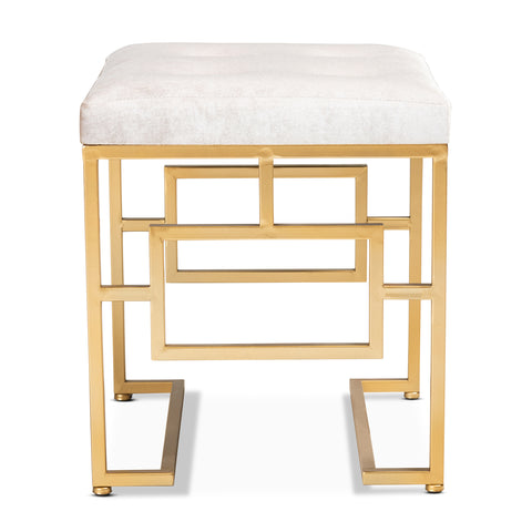 Urban Designs Catherine 1920s Upholstered Gold Finish Metal Ottoman - Beige