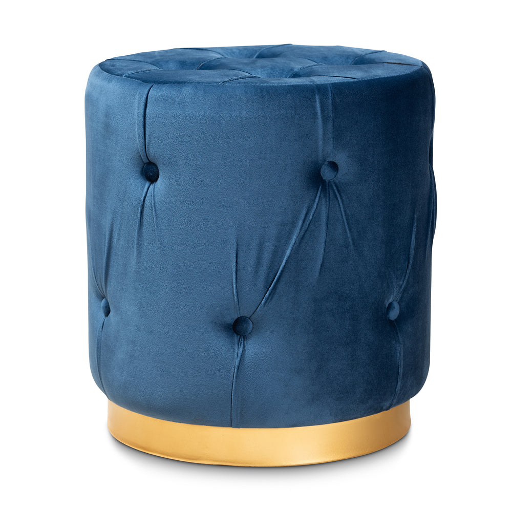 Urban Designs Gilda Retro-Inspired Button-Tufted Ottoman - Blue Velvet