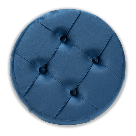 Urban Designs Gilda Retro-Inspired Button-Tufted Ottoman - Blue Velvet