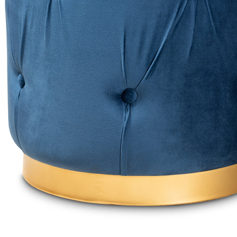 Urban Designs Gilda Retro-Inspired Button-Tufted Ottoman - Blue Velvet