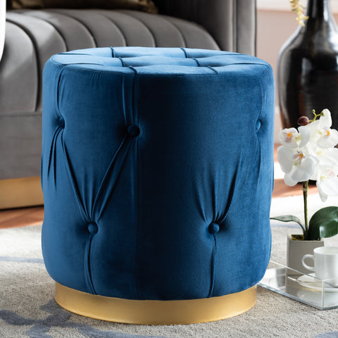 Urban Designs Gilda Retro-Inspired Button-Tufted Ottoman - Blue Velvet