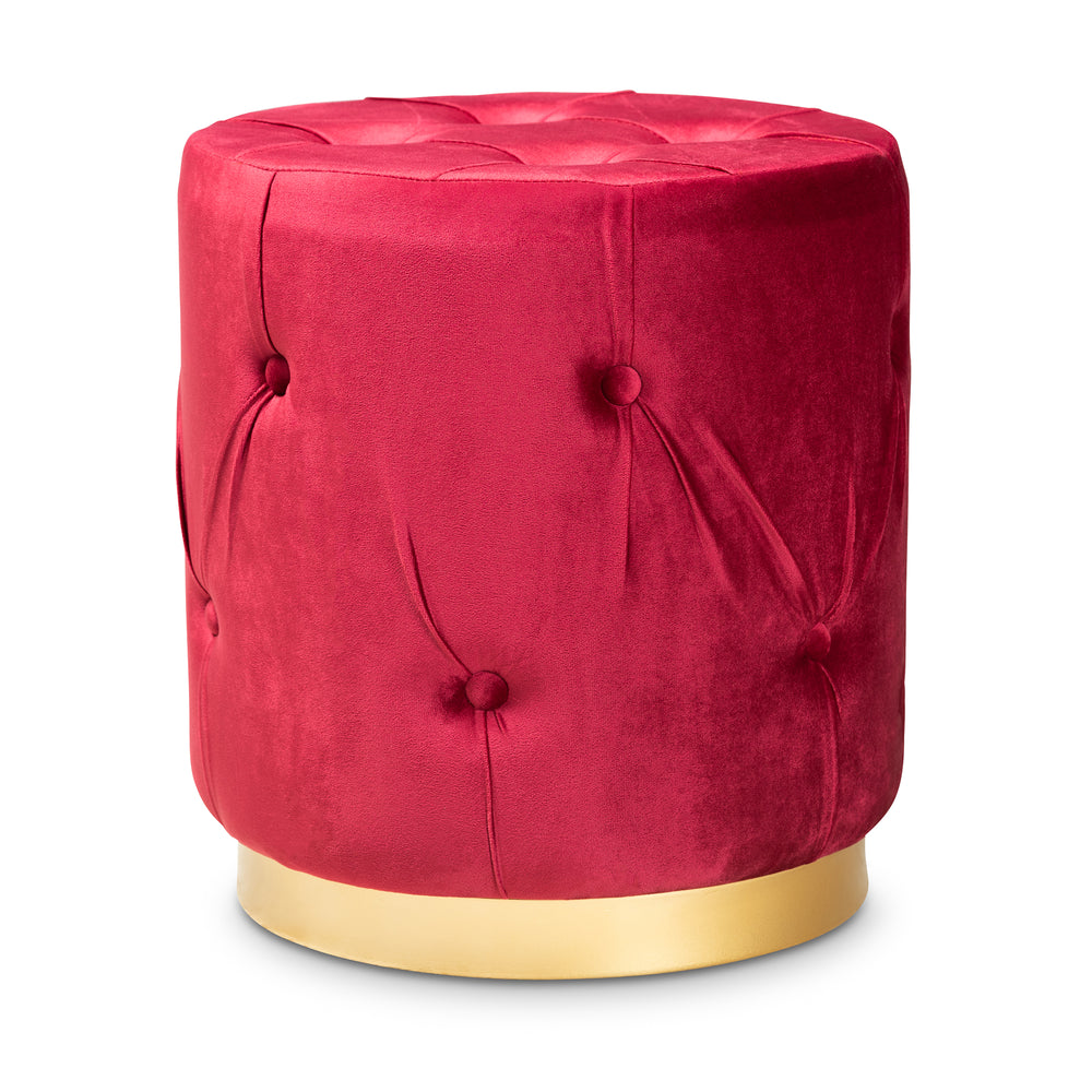 Urban Designs Gilda Retro-Inspired Button-Tufted Ottoman - Red Velvet