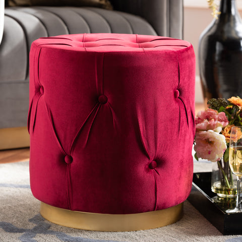 Urban Designs Gilda Retro-Inspired Button-Tufted Ottoman - Red Velvet
