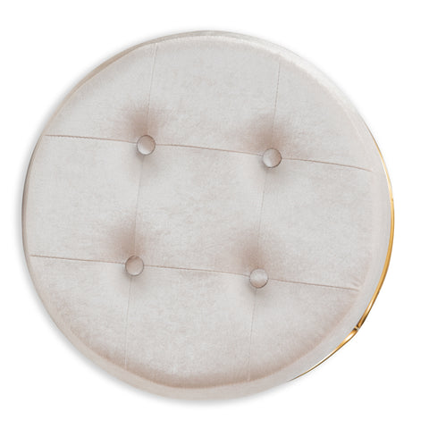 Urban Designs Leigh Velvet Fabric Upholstered Metal Ottoman - Beige