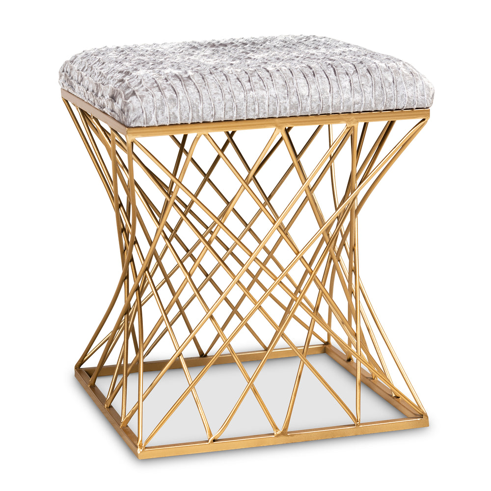 Urban Designs Fonda Velvet Fabric Upholstered Metal Ottoman - Grey