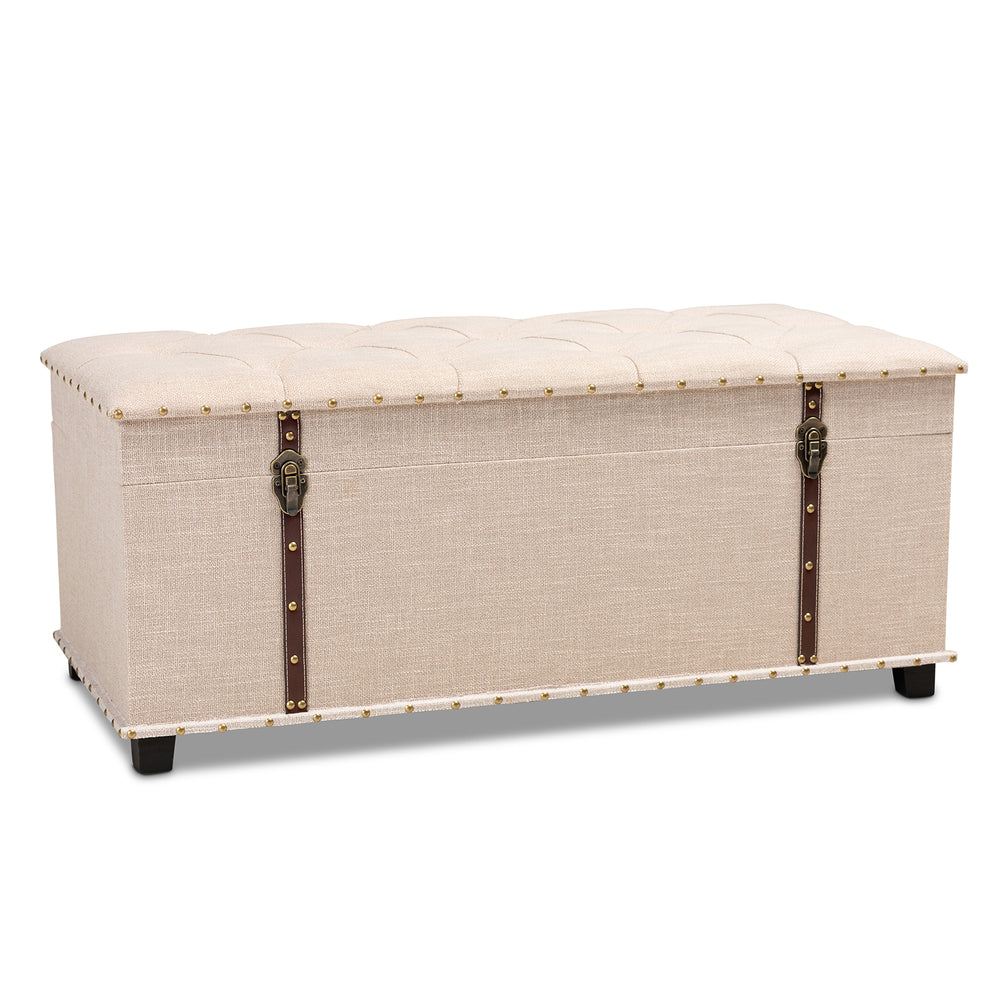 Urban Designs Kara Vintage Inspired Upholstered Storage Trunk Ottoman - Beige