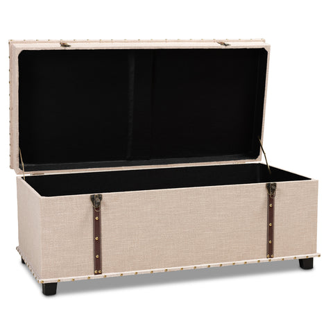Urban Designs Kara Vintage Inspired Upholstered Storage Trunk Ottoman - Beige