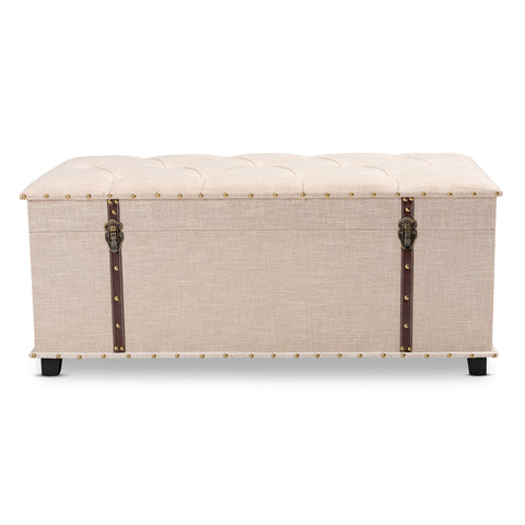 Urban Designs Kara Vintage Inspired Upholstered Storage Trunk Ottoman - Beige