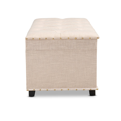 Urban Designs Kara Vintage Inspired Upholstered Storage Trunk Ottoman - Beige