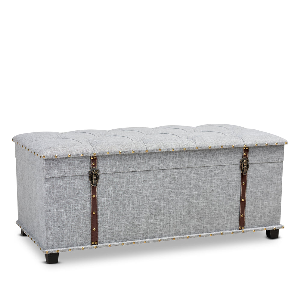 Urban Designs Kara Vintage Inspired Upholstered Storage Trunk Ottoman - Grey