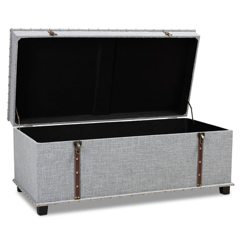 Urban Designs Kara Vintage Inspired Upholstered Storage Trunk Ottoman - Grey