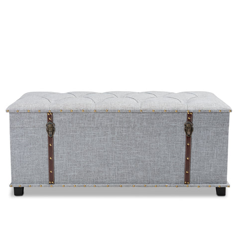Urban Designs Kara Vintage Inspired Upholstered Storage Trunk Ottoman - Grey