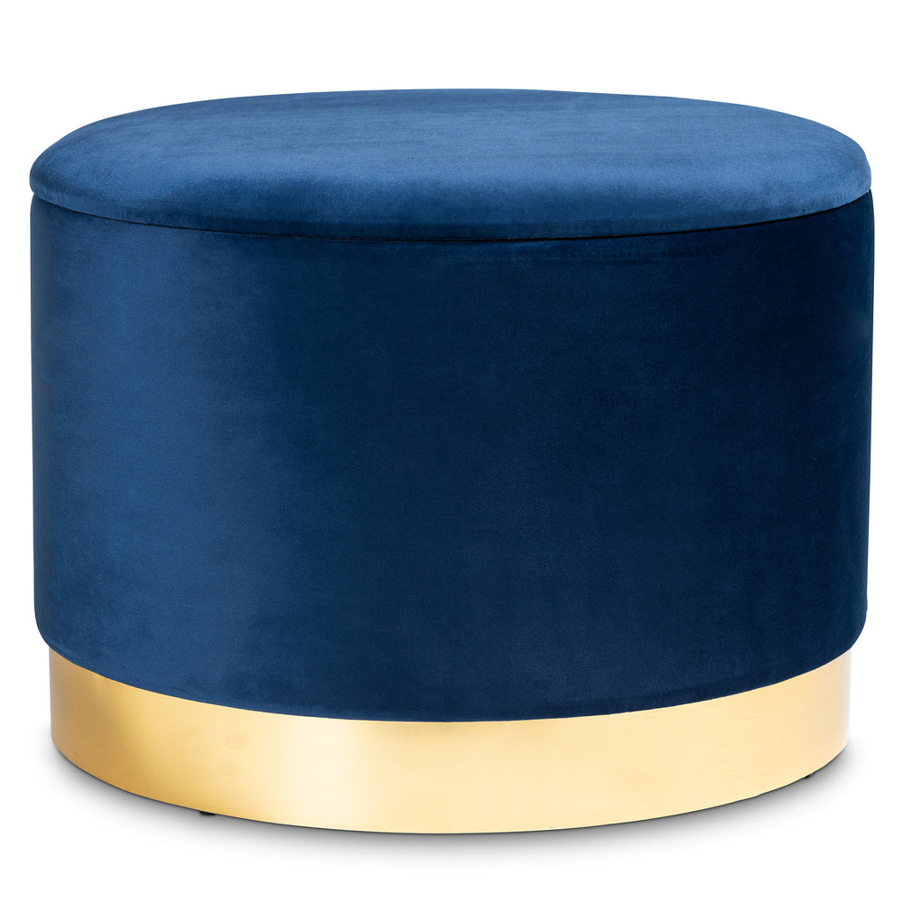 Urban Designs Martha Retro-Inspired Button-Tufted Storage Ottoman - Blue Velvet