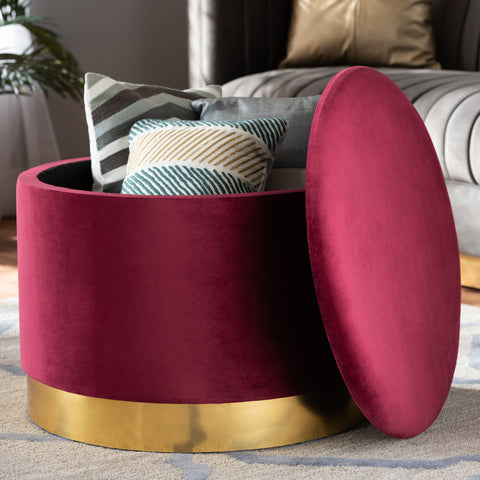 Urban Designs Martha Retro-Inspired Button-Tufted Storage Ottoman - Red Velvet