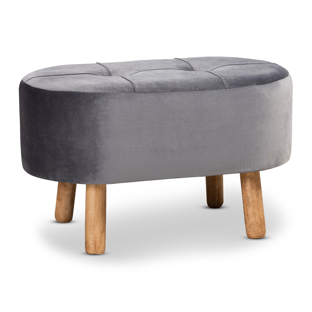 Urban Designs Serena Velvet Fabric Upholstered 4-Leg Wood Ottoman - Grey