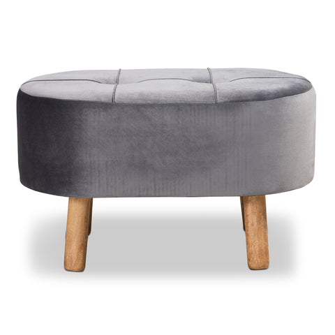 Urban Designs Serena Velvet Fabric Upholstered 4-Leg Wood Ottoman - Grey