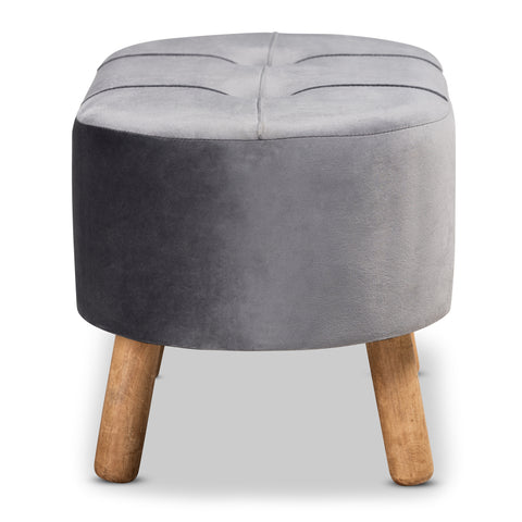 Urban Designs Serena Velvet Fabric Upholstered 4-Leg Wood Ottoman - Grey
