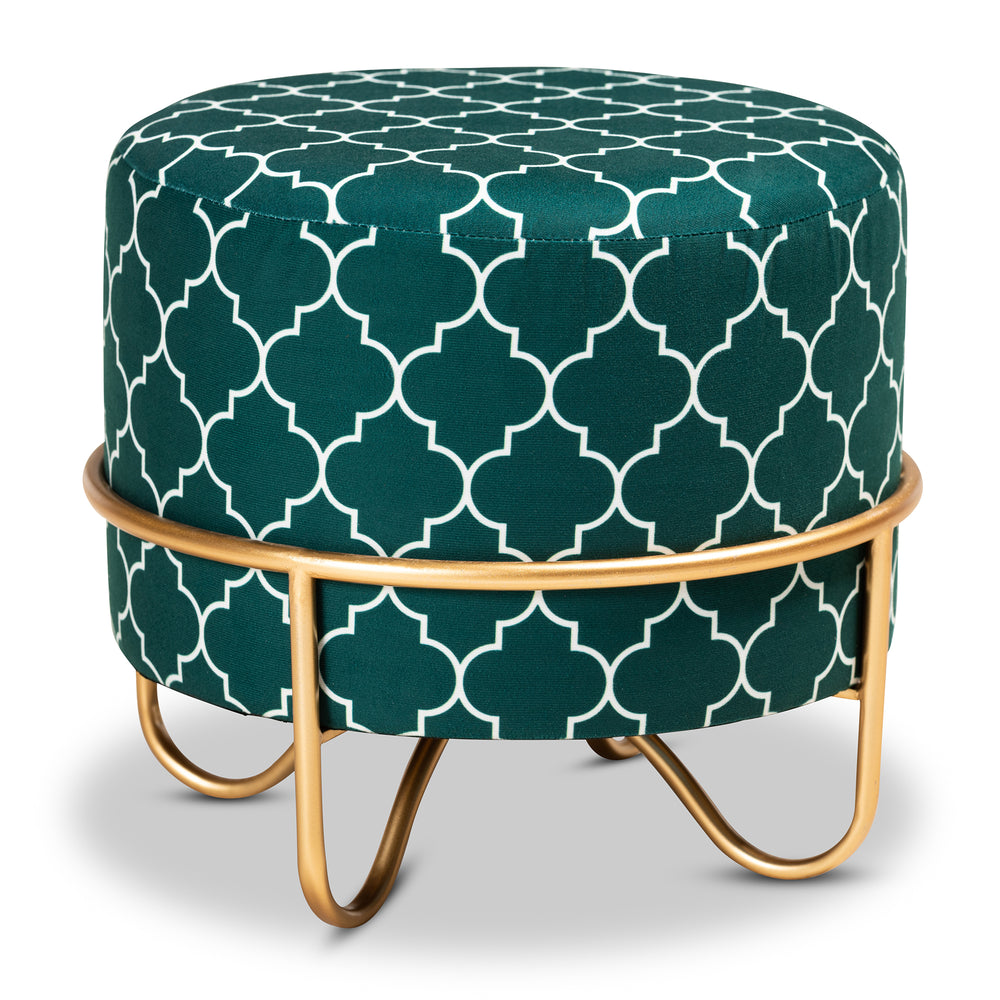 Urban Designs Chandra Quatrefoil Velvet Fabric Upholstered Ottoman - Green