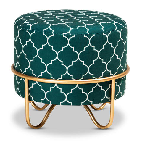 Urban Designs Chandra Quatrefoil Velvet Fabric Upholstered Ottoman - Green