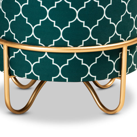 Urban Designs Chandra Quatrefoil Velvet Fabric Upholstered Ottoman - Green