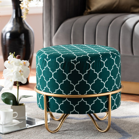 Urban Designs Chandra Quatrefoil Velvet Fabric Upholstered Ottoman - Green