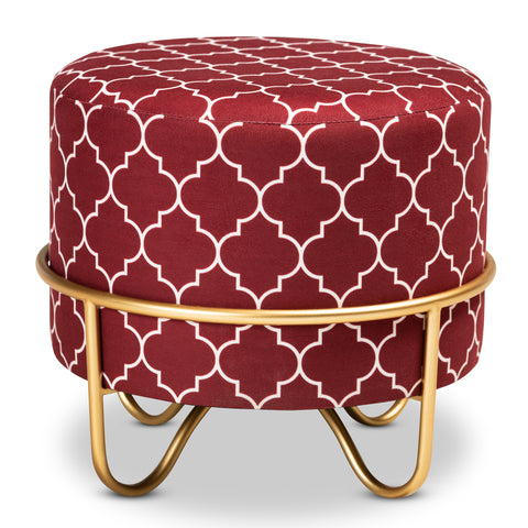 Urban Designs Chandra Quatrefoil Velvet Fabric Upholstered Ottoman - Red