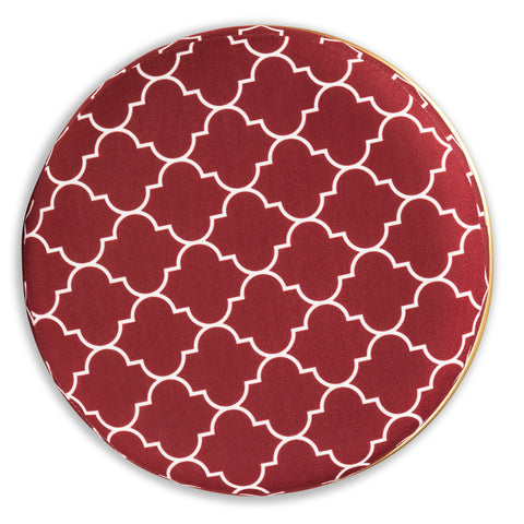Urban Designs Chandra Quatrefoil Velvet Fabric Upholstered Ottoman - Red