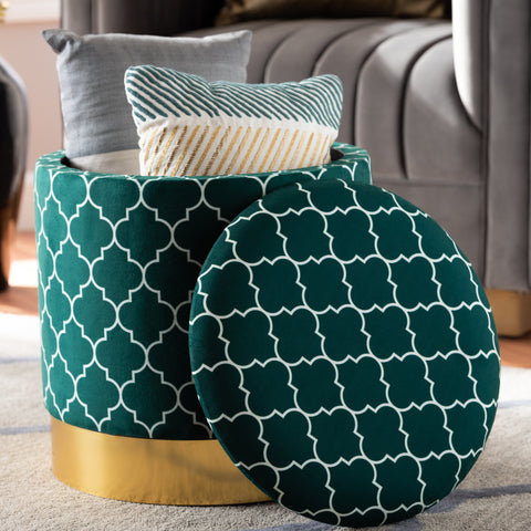 Urban Designs Sybil Velvet Fabric Upholstered Storage Ottoman - Green