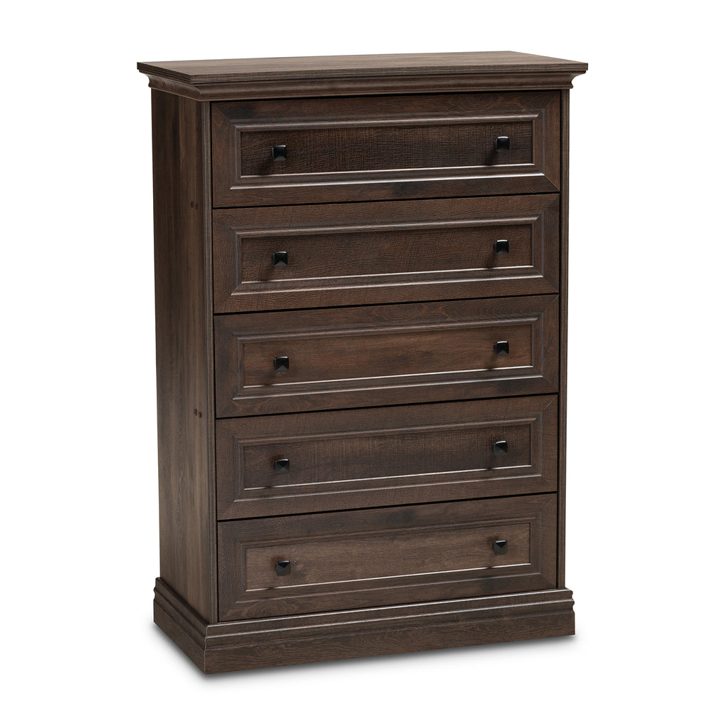 Urban Designs Nigel Traditional 5-Drawer Wooden Chest - Walnut Brown