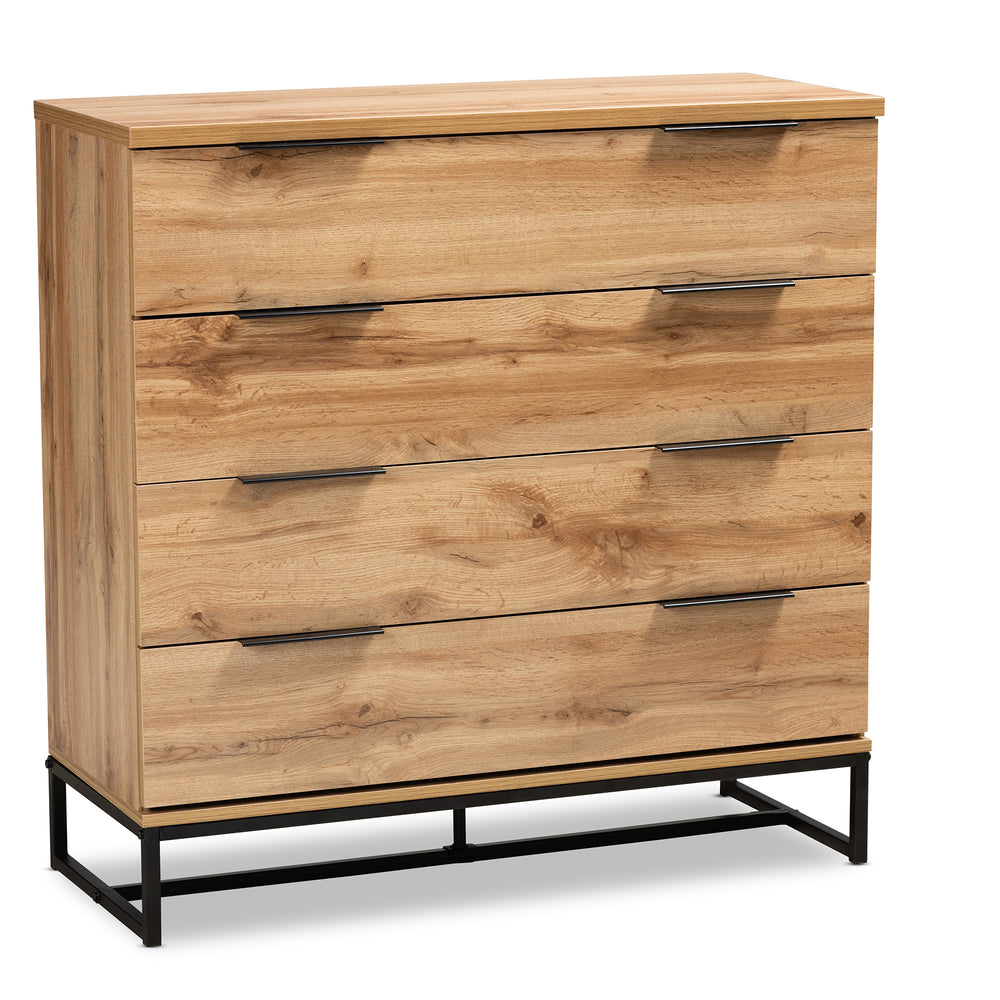 Urban Designs Riley Industrial 4-Drawer Wooden Dresser - Oak Finish