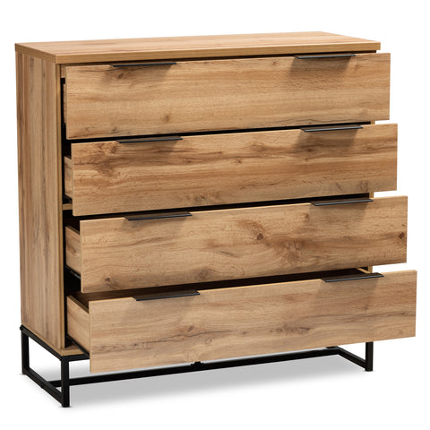 Urban Designs Riley Industrial 4-Drawer Wooden Dresser - Oak Finish