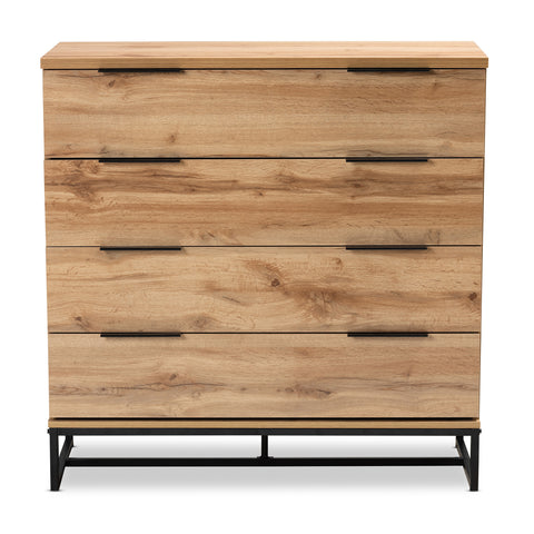 Urban Designs Riley Industrial 4-Drawer Wooden Dresser - Oak Finish